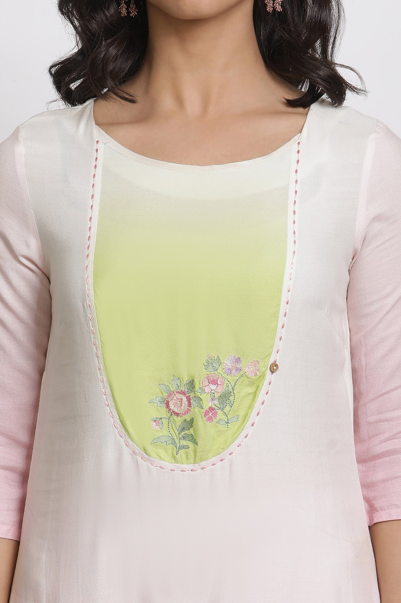 Pink Ombre Embroidered Kurta And Tights Set