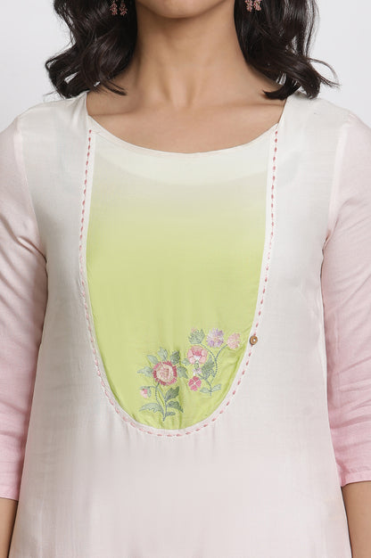 Pink Ombre Embroidered Kurta And Tights Set