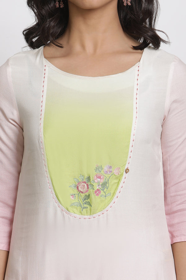 Pink Ombre Embroidered Kurta And Tights Set