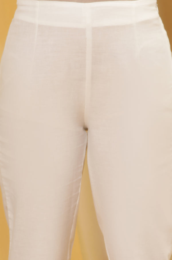 Light Pink Printed Straight Kurta And White Slim Pants