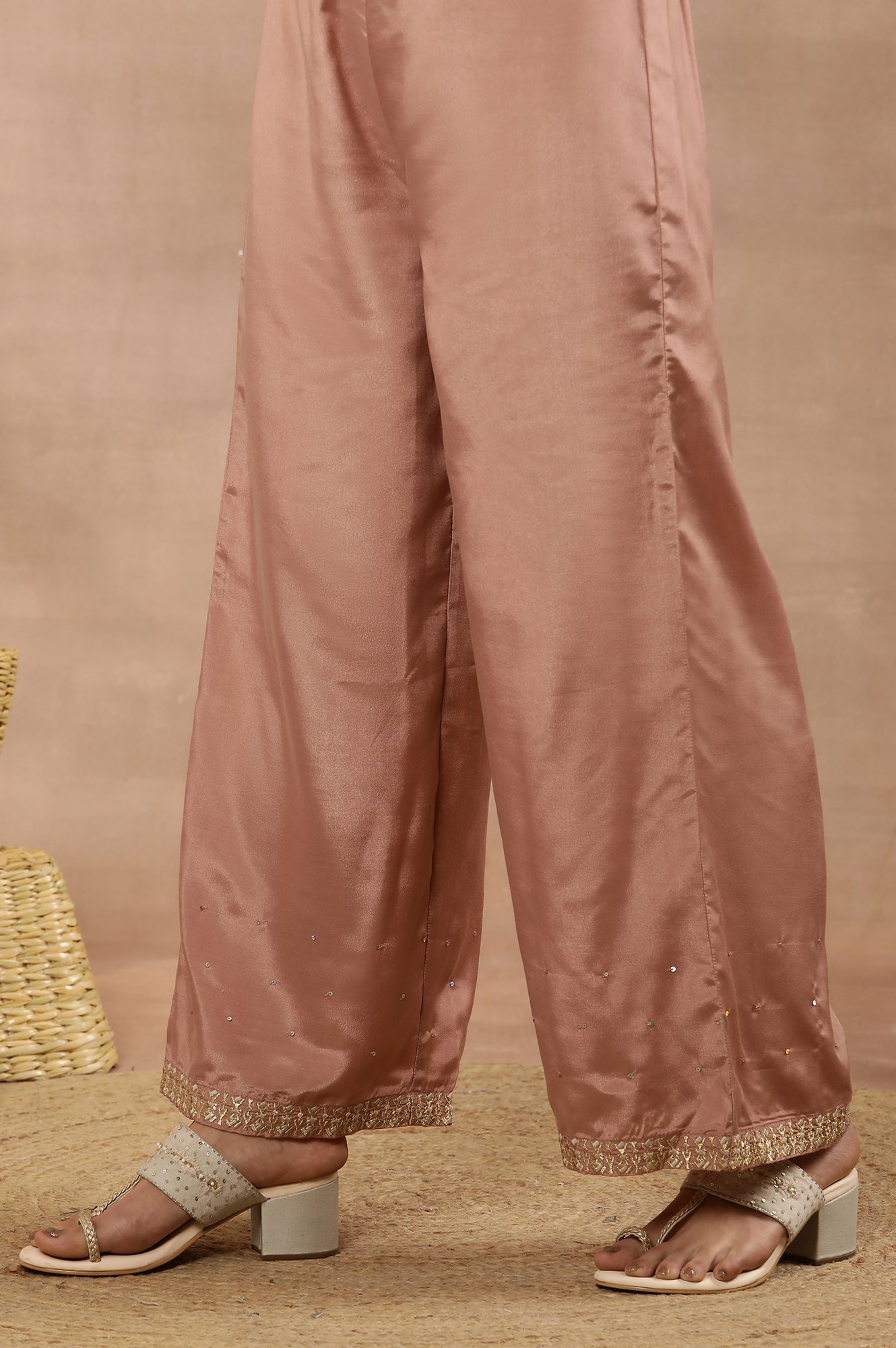 Wine Embroidered Kurta, Pink Flared Pants And Dupatta Set