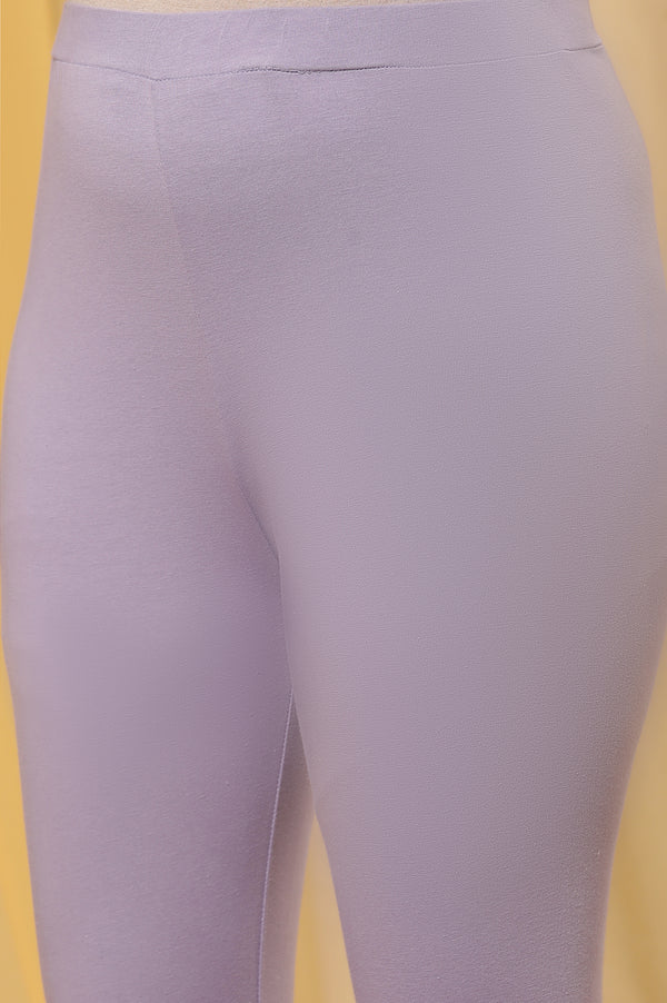 Purple Printed Sleeveless Kurta And Tights Set