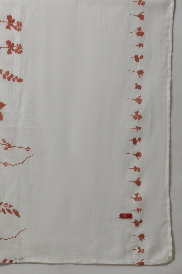 Orange & White Printed Kurta, Pants And Dupatta Set