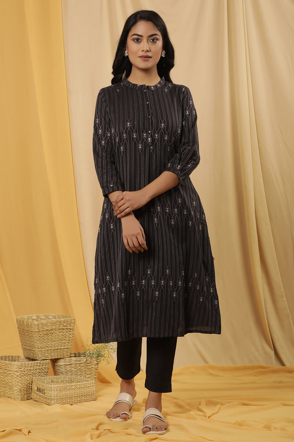 Black Printed Kurta And Trousers Set