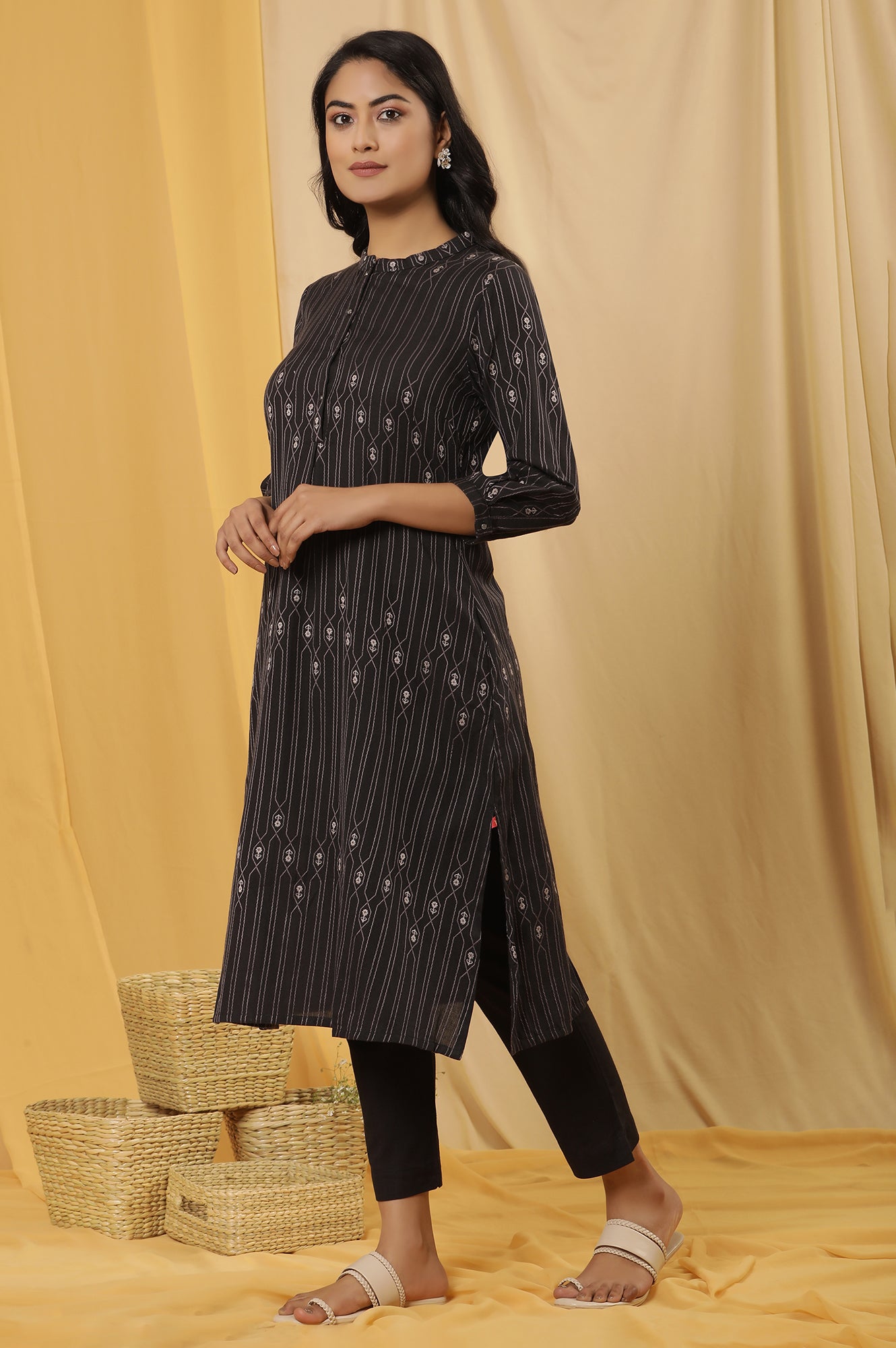 Black Printed Kurta And Trousers Set