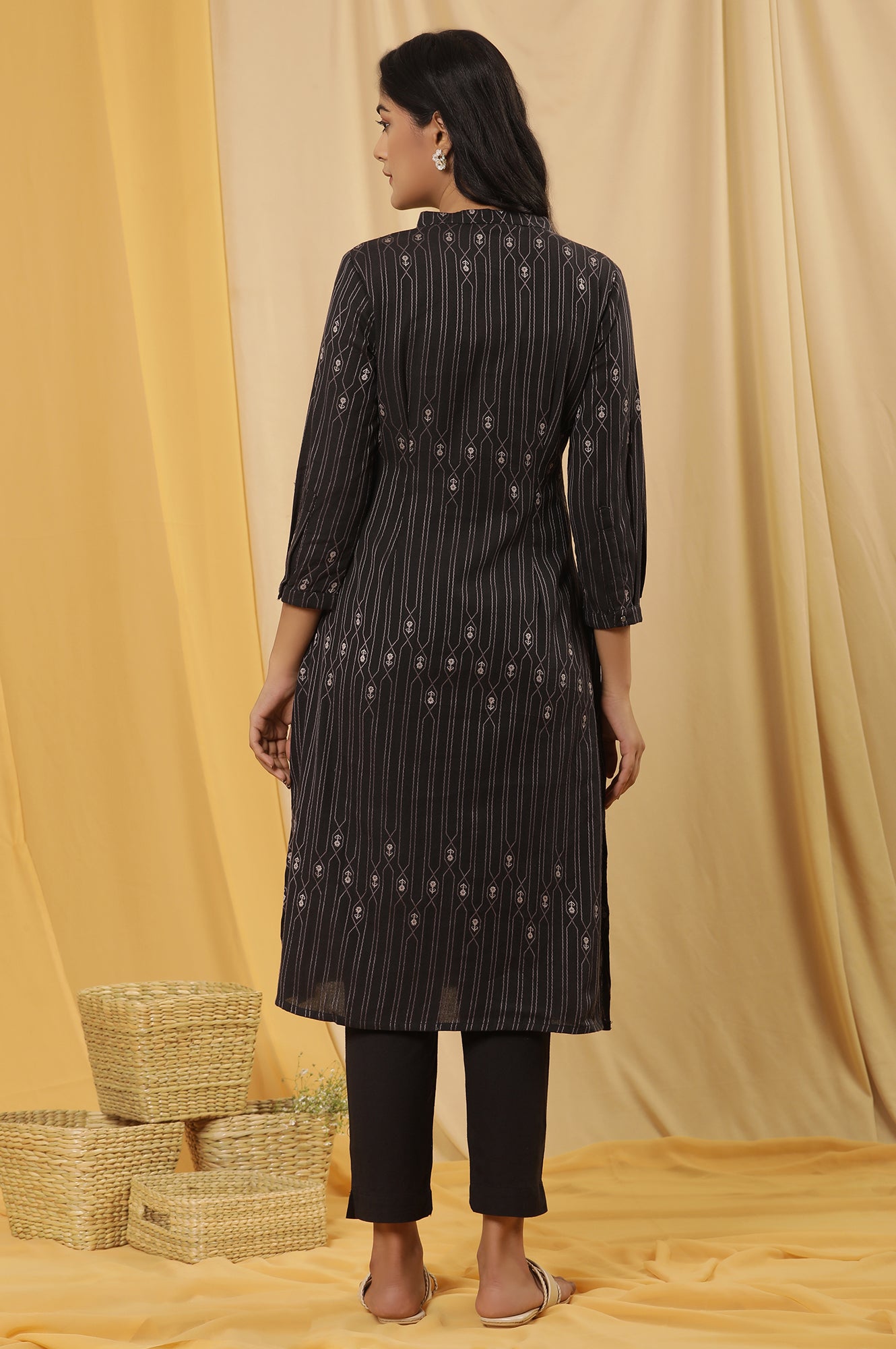 Black Printed Kurta And Trousers Set