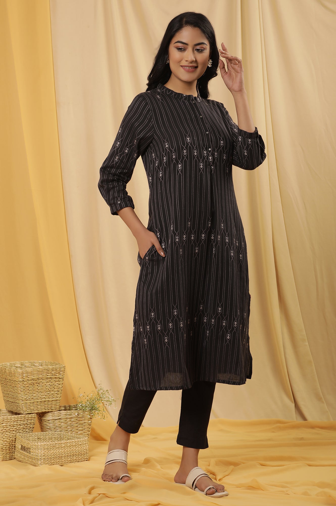 Black Printed Kurta And Trousers Set