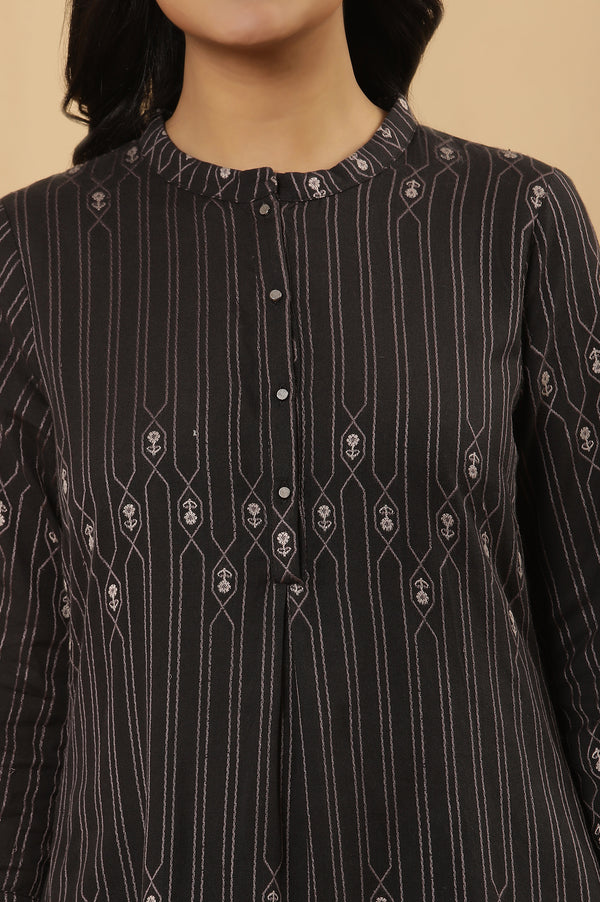 Black Printed Kurta And Trousers Set