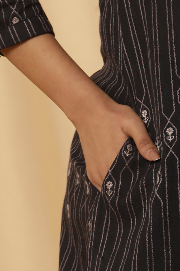 Black Printed Kurta And Trousers Set