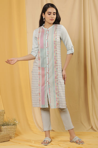 Light Blue Printed Dobby Kurta And Pants Set