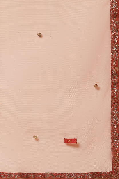 Pink Printed Kurta, Pants And Dupatta Set