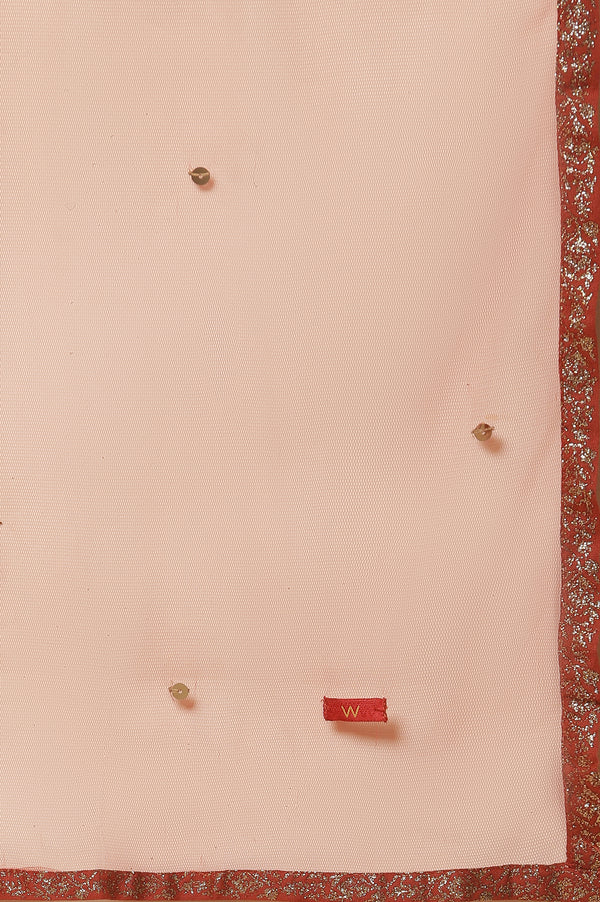 Pink Printed Kurta, Pants And Dupatta Set