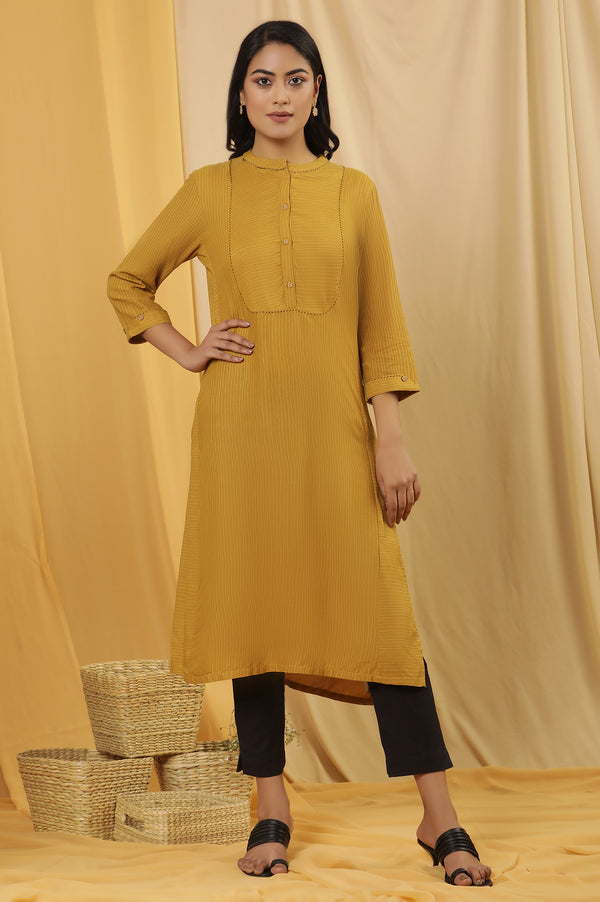 Yellow Stripe Kurta And Trousers Set