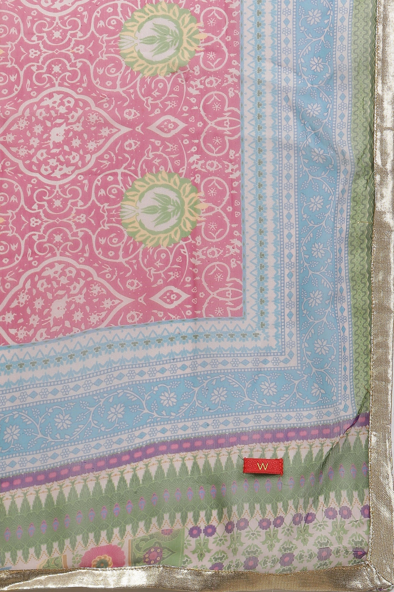 Pink Embroidered Shantung Kurta, Pants And Printed Dupatta Set