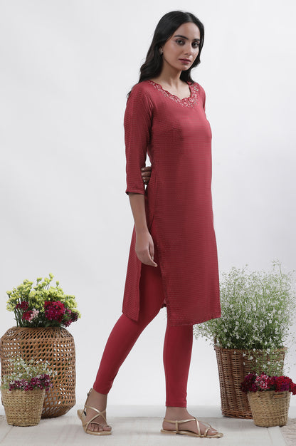 Maroon Embroidered Kurta Tights And Dupatta Set