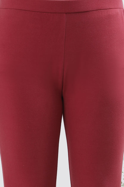 Maroon Embroidered Kurta Tights And Dupatta Set