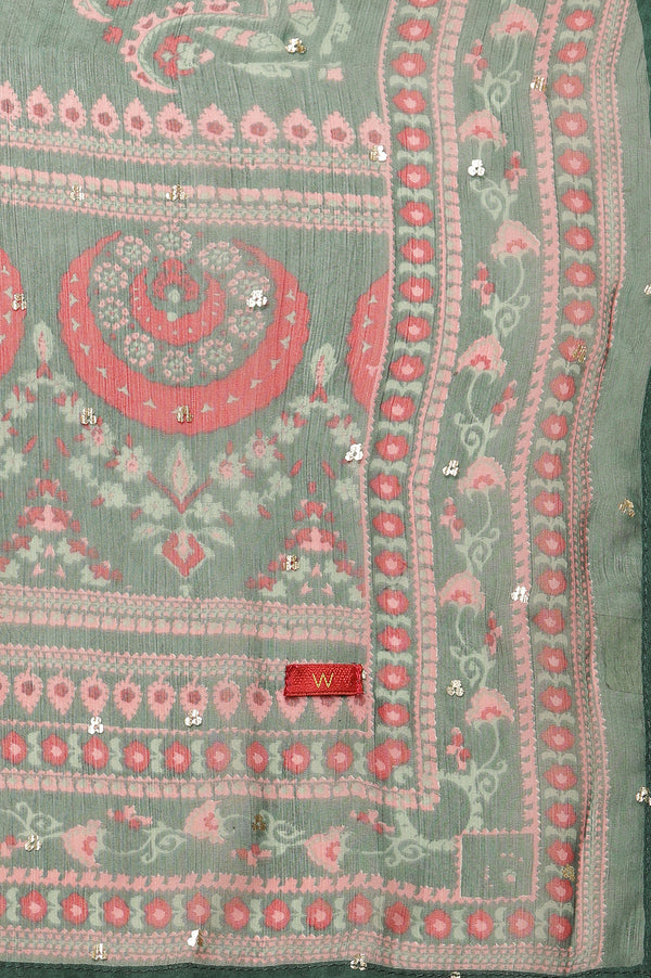 Red Embroidered Kurta, Pants And Dupatta Set