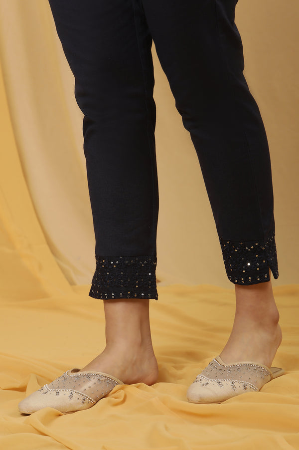 Blue Shantung Embroidered Kurta, Pants And Dupatta Set