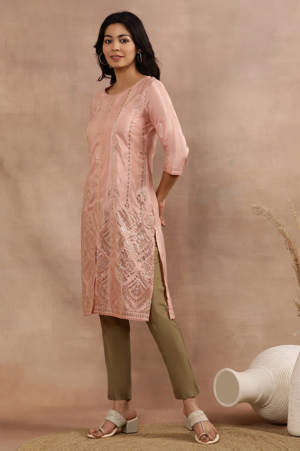 Blush Pink Mukaish Printed Kurta And Pants Set