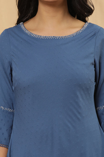 Blue Mock Layered Dress And Tights Set