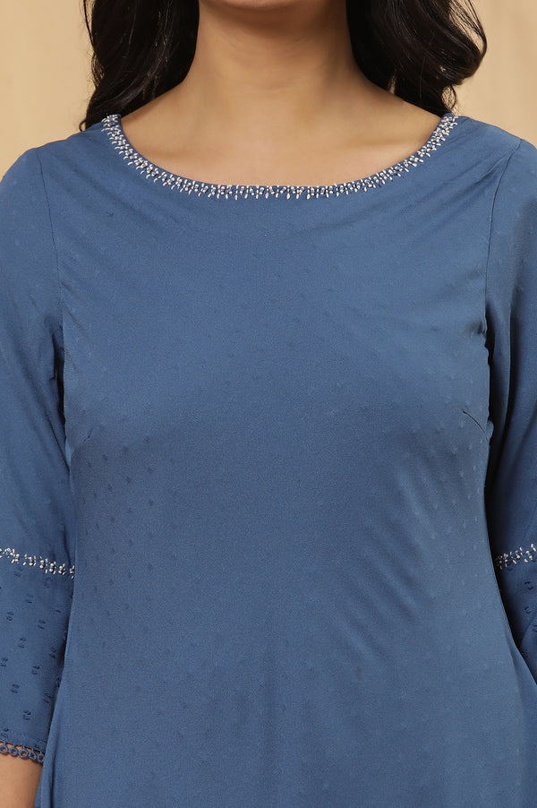 Blue Mock Layered Dress And Tights Set