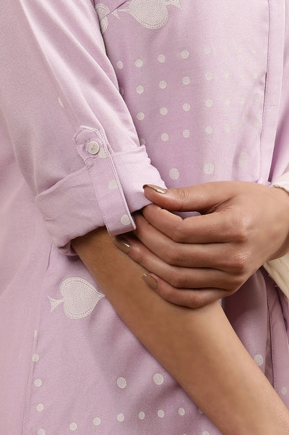 Light Purple Printed Casual Kurta, Pants And Dupatta Set