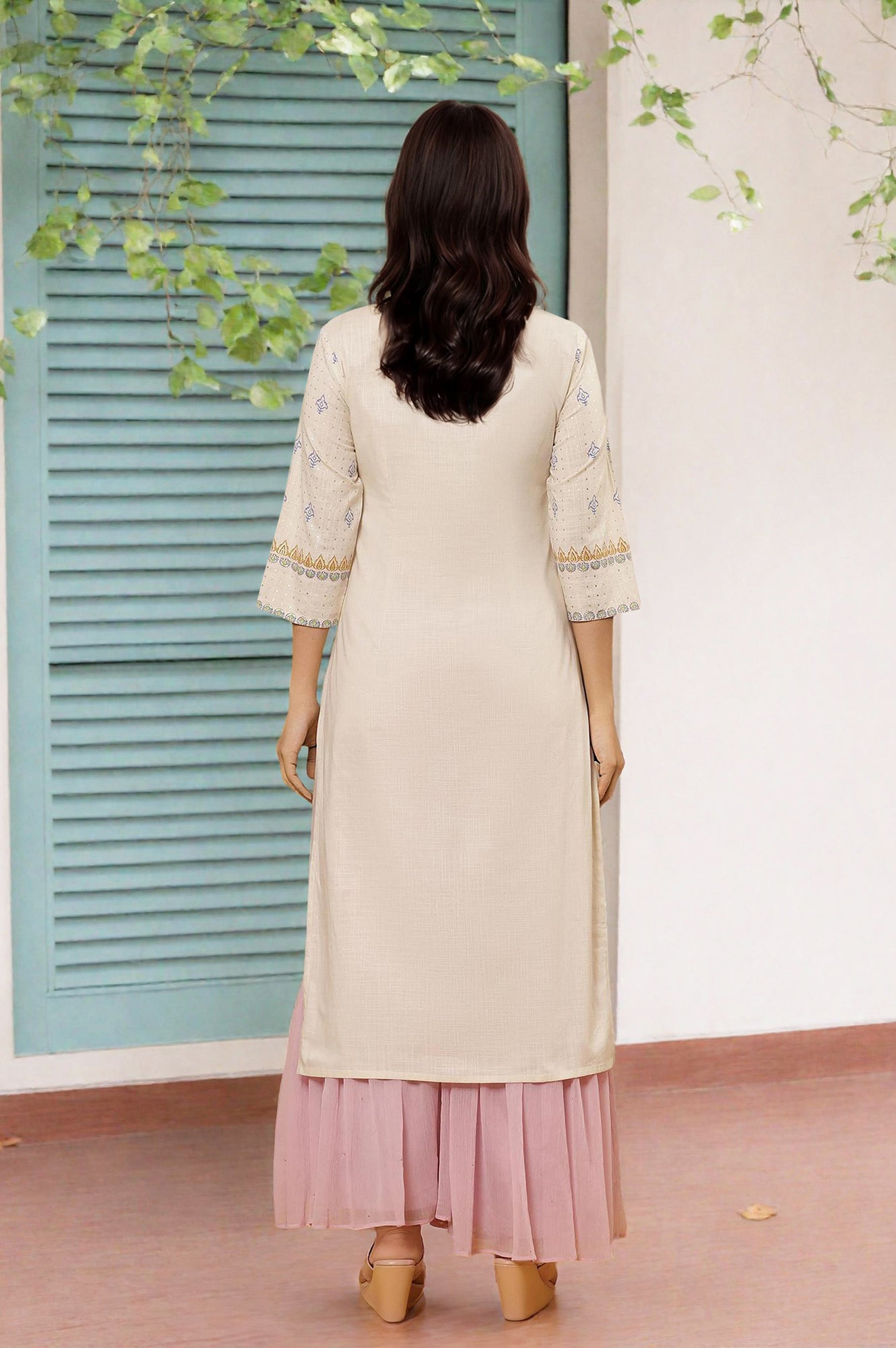 White Printed Pure Cotton Straight Kurta And Sharara Set