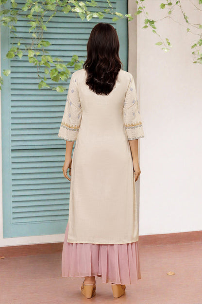 White Printed Pure Cotton Straight Kurta And Sharara Set