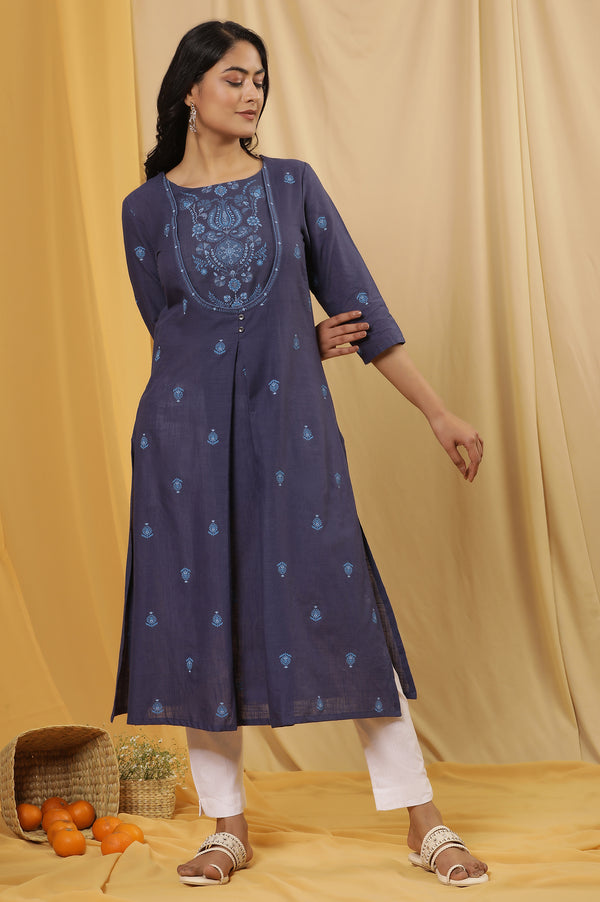Blue Floral Printed Kurta And Pants Set
