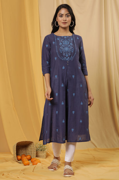 Blue Floral Printed Kurta And Pants Set