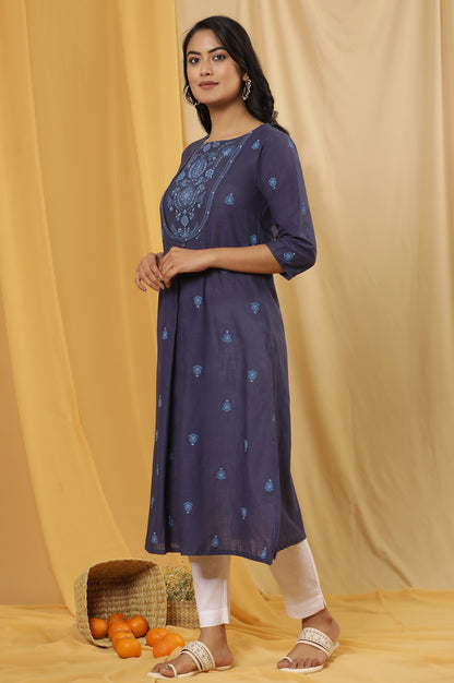 Blue Floral Printed Kurta And Pants Set