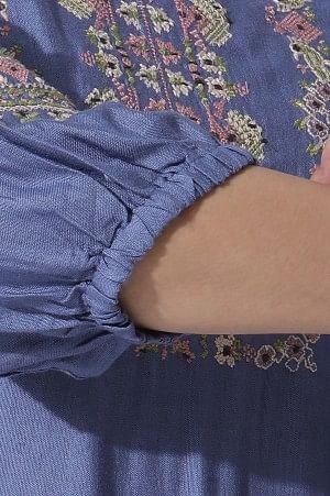 Blue Thread Embroidered Kurta And Pants Set - wforwoman