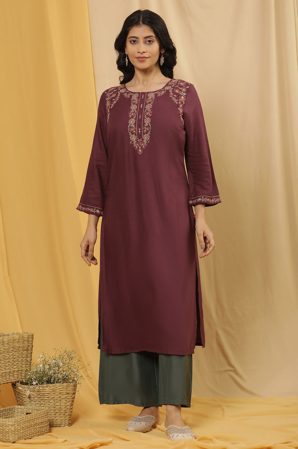 Purple Embroidered Kurta And Pants Set