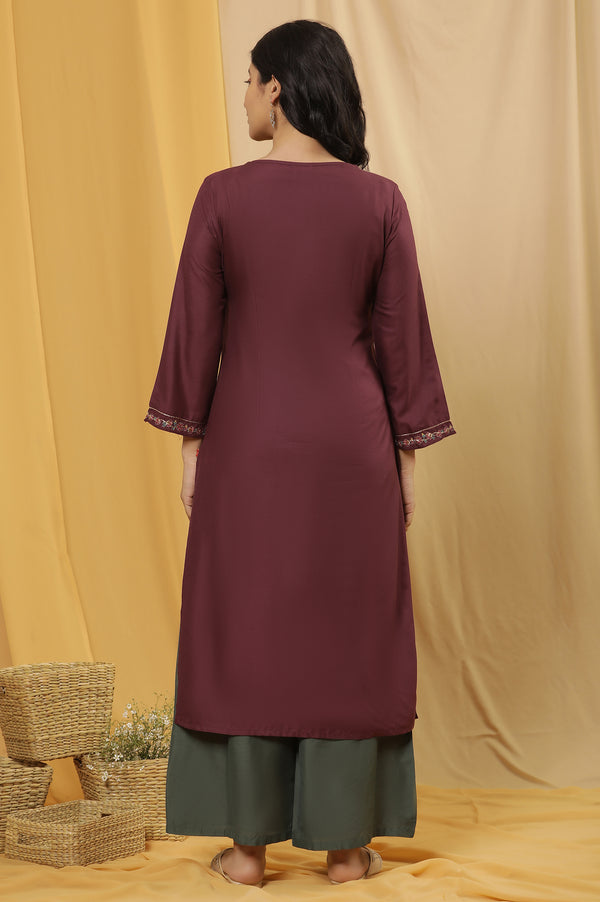 Purple Embroidered Kurta And Pants Set