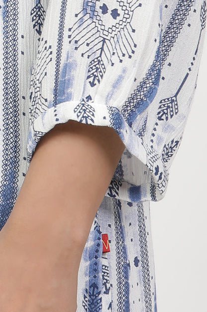 White And Blue Printed Kurta And Pants Set