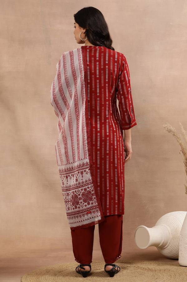 Red Printed Kurta, Pants and Dupatta Set