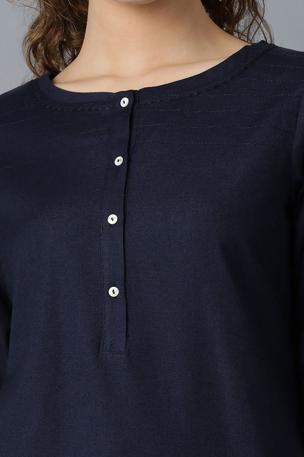 Green And Blue Solid Thread Work Straight Kurta Combo