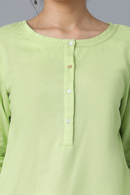 Green And Blue Solid Thread Work Straight Kurta Combo - wforwoman