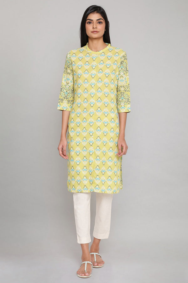 Dark Green And Light Green Printed Mandarin Collar Kurta Combo