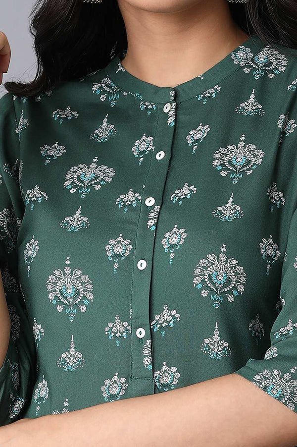 Dark Green And Light Green Printed Mandarin Collar Kurta Combo