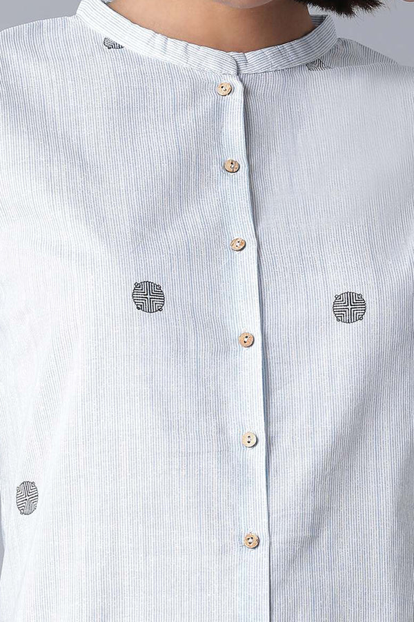 Light Blue Printed Pure Cotton & Solid Black Cotton Flax Kurta Combo