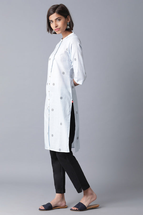 Light Blue Printed Pure Cotton & Solid Black Cotton Flax Kurta Combo