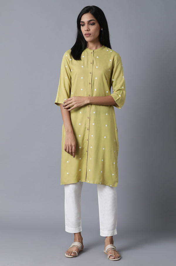 Black And Lime Green Printed Mandarin Collar Straight Kurta Combo