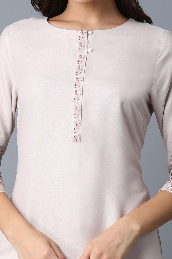 Light Pink Printed Rayon Kurta & Green Cotton Flax Solid Kurta Combo