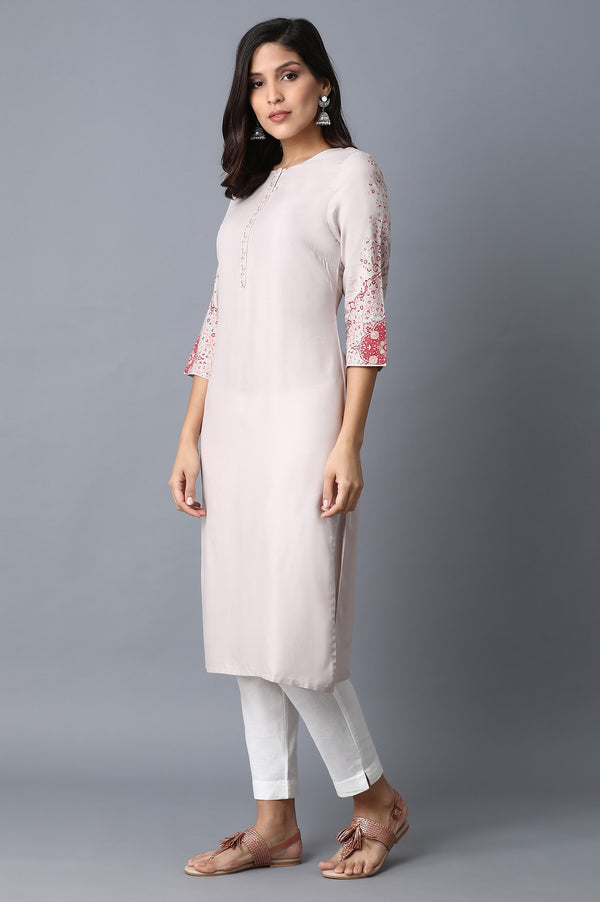 Light Pink Printed Rayon Kurta & Green Cotton Flax Solid Kurta Combo