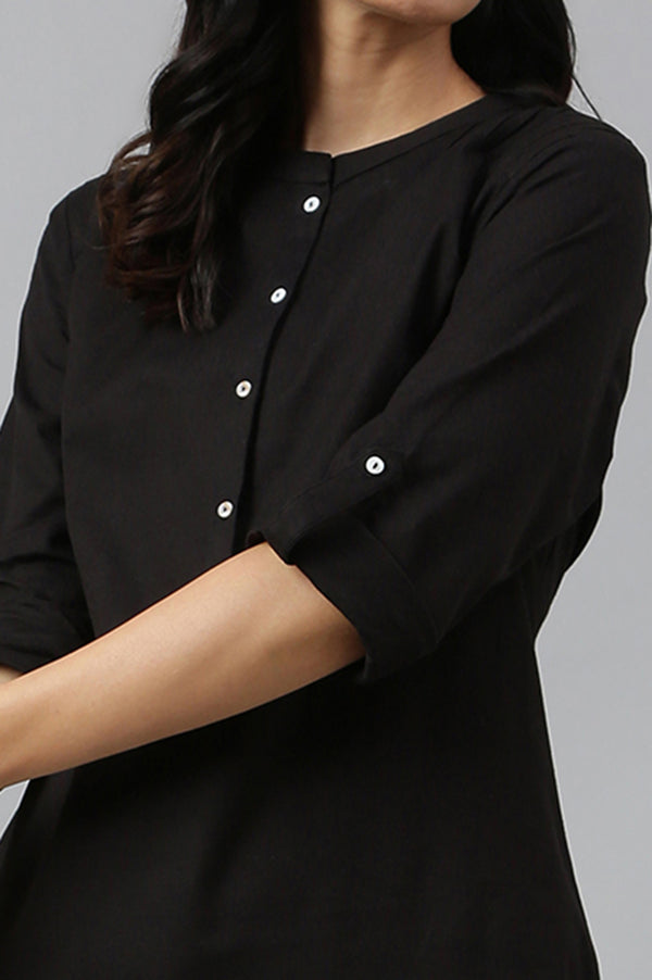 Black And White Half Placket Cotton Flax Kurta Combo