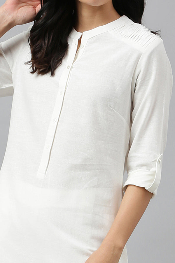 Black And White Half Placket Cotton Flax Kurta Combo