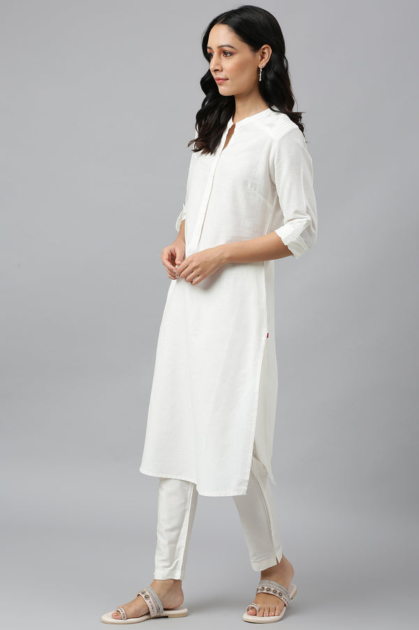 Black And White Half Placket Cotton Flax Kurta Combo