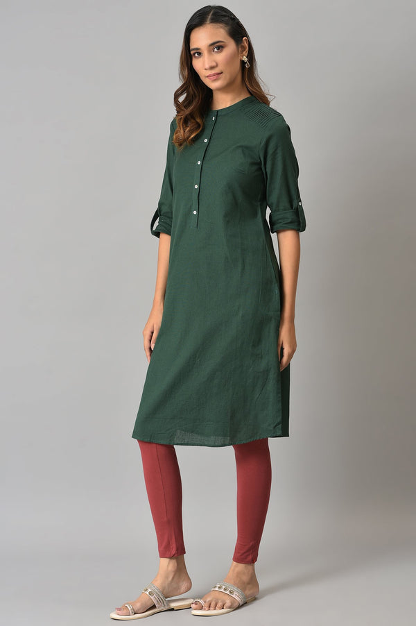 Green And Blue Half Placket Cotton Flax Kurta Combo