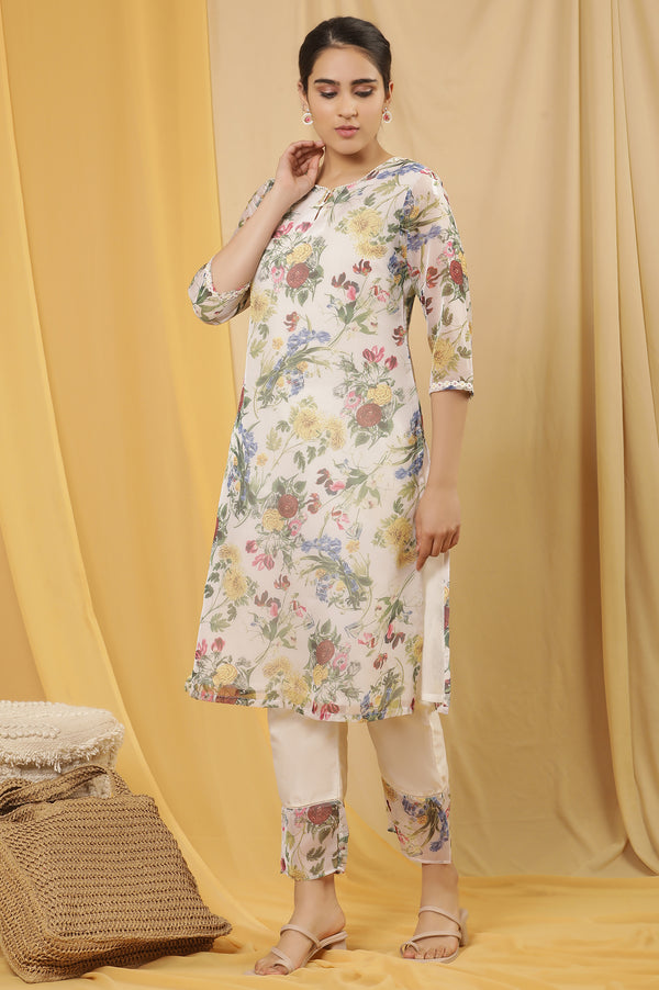 White Layered Organza Floral Printed Kurta